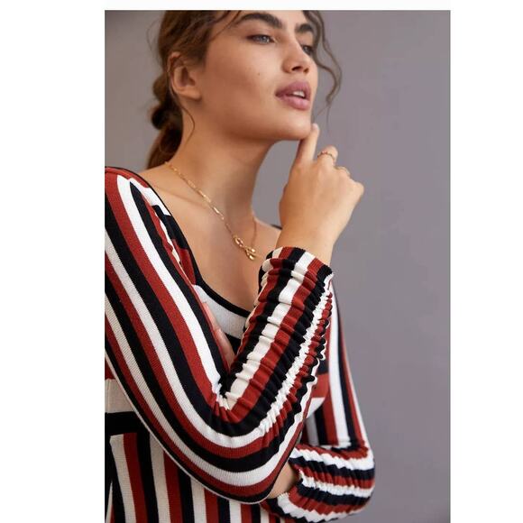 New Anthropologie Maeve Striped Sweater Midi Dress $148 X-SMALL Brown Motif - Picture 4 of 4